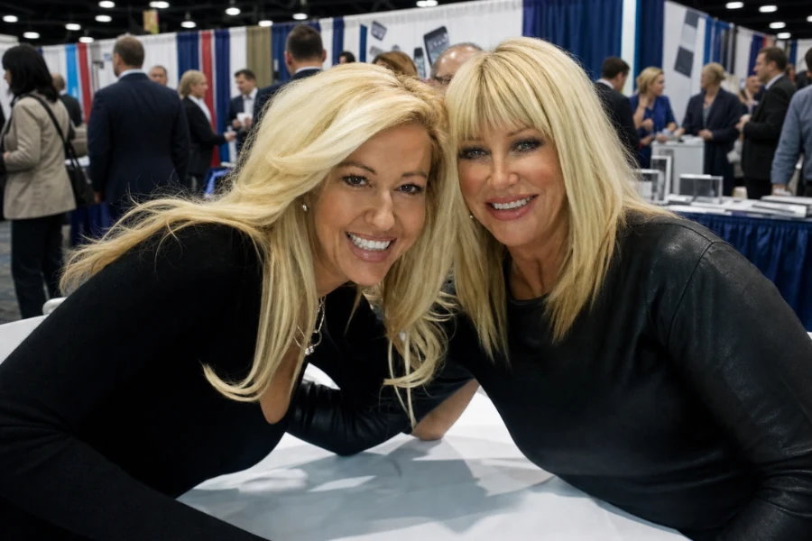 Dr. Tammy Tucker and Suzanne Somers smiling together at an A4M conference on women’s hormone health.