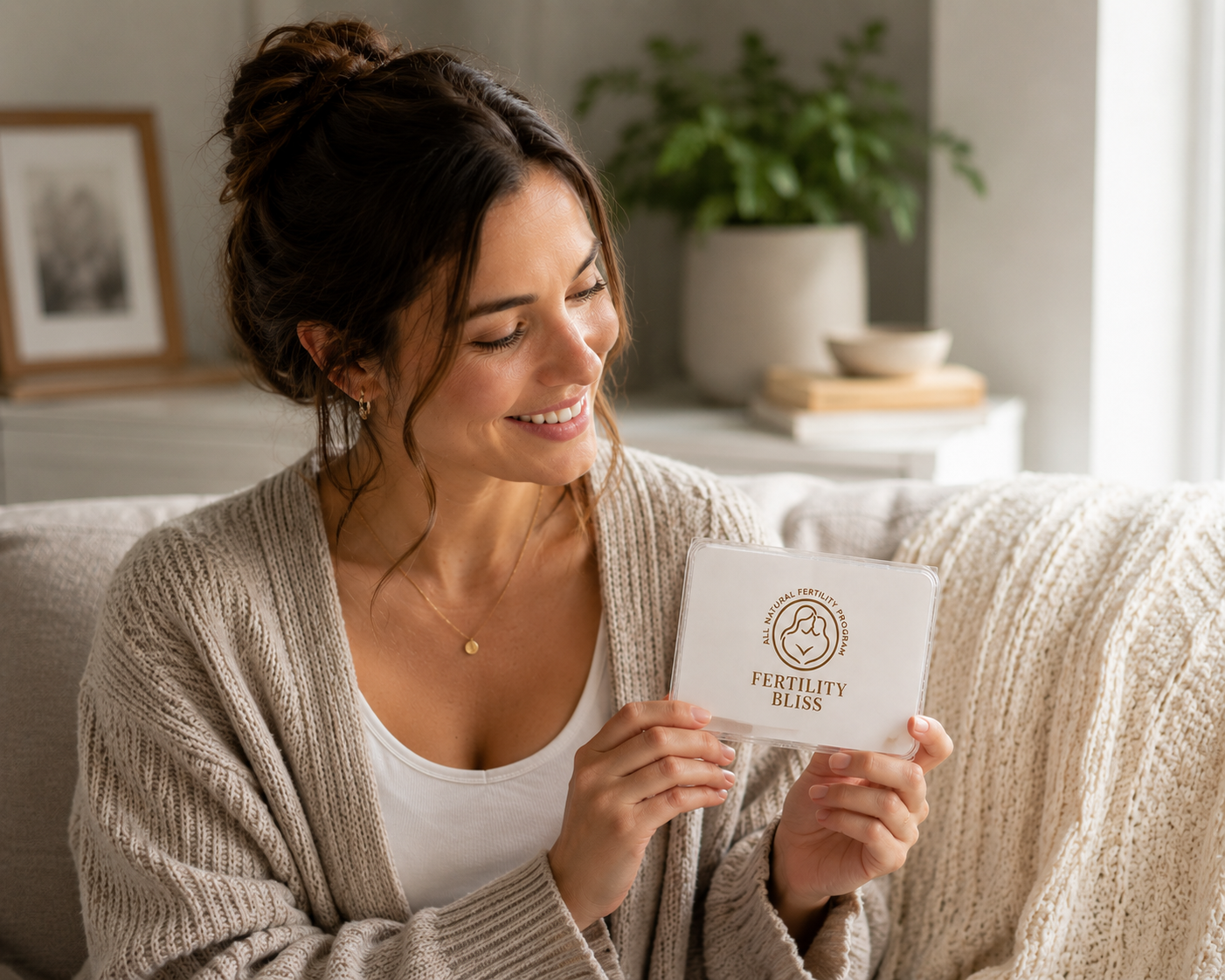 Woman holding the Fertility Bliss all-natural fertility program kit