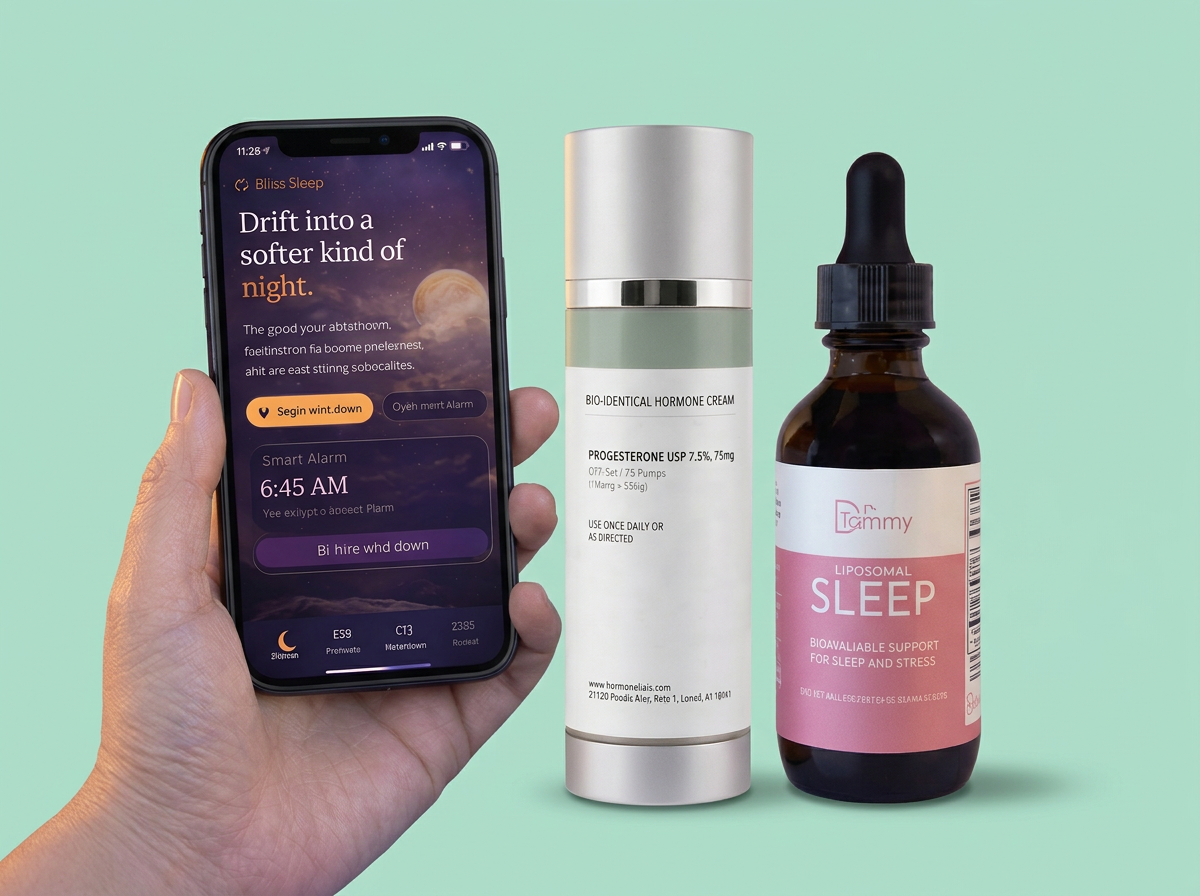Mother's Day Sleep Bundle — bio-identical progesterone cream, liposomal sleep drops, and the guided Bliss Sleep app