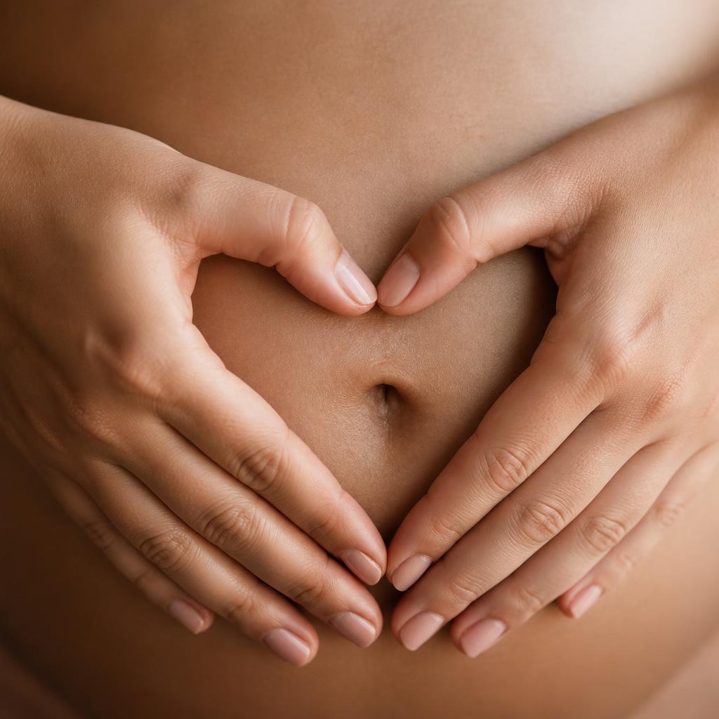 Hands forming a heart over a belly