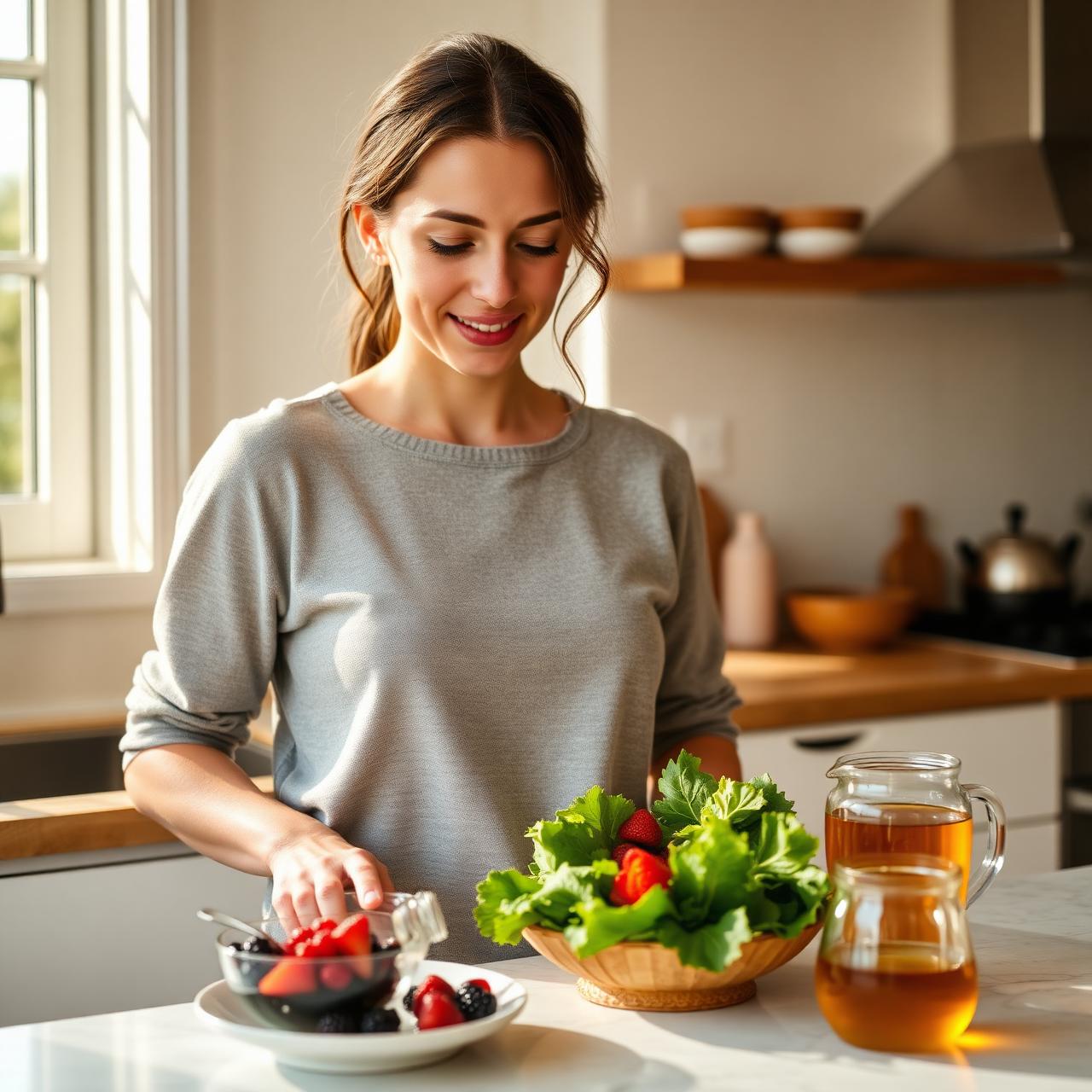 Woman preparing a fresh, hormone-supporting breakfast