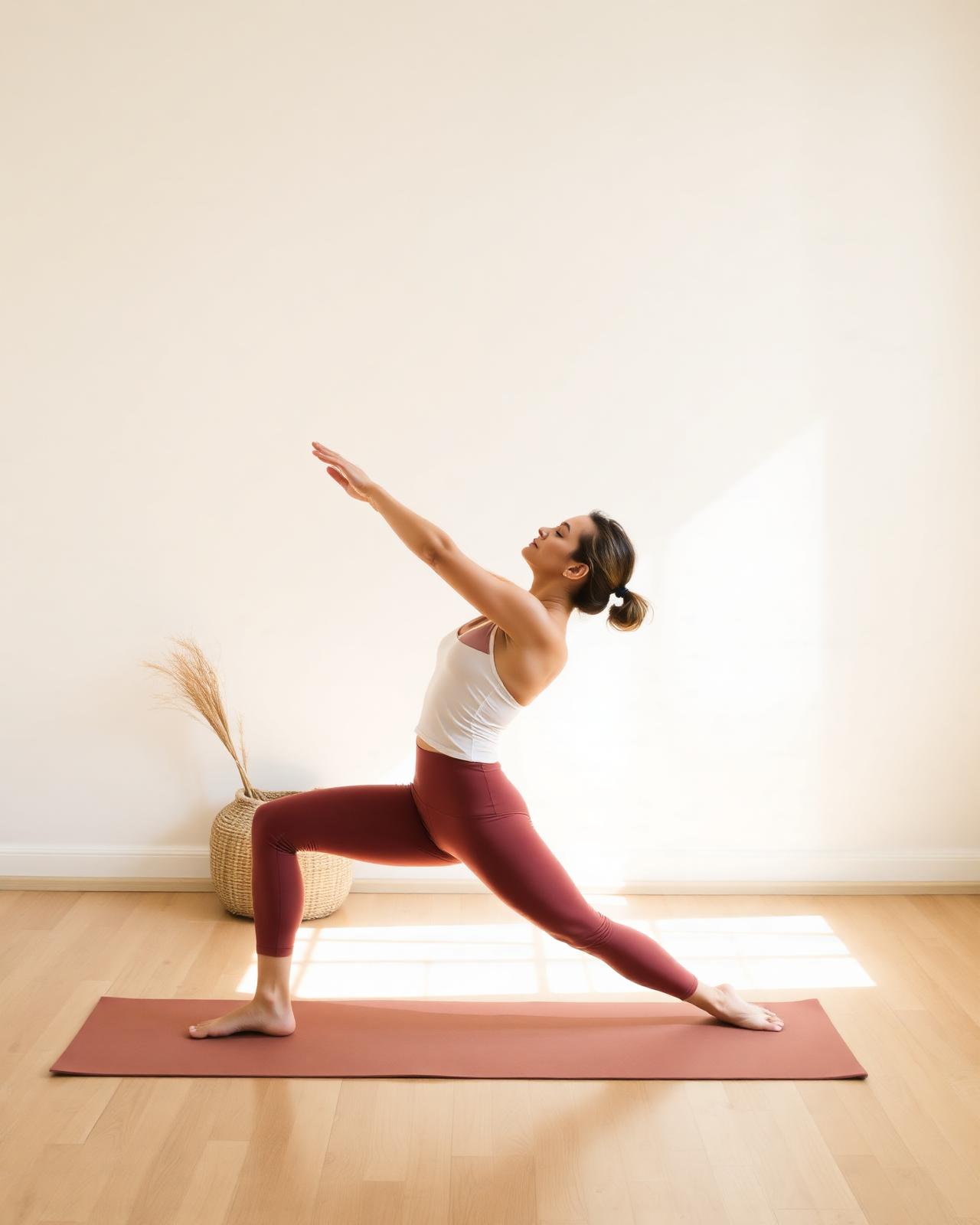 Woman practicing gentle yoga in a light-filled room